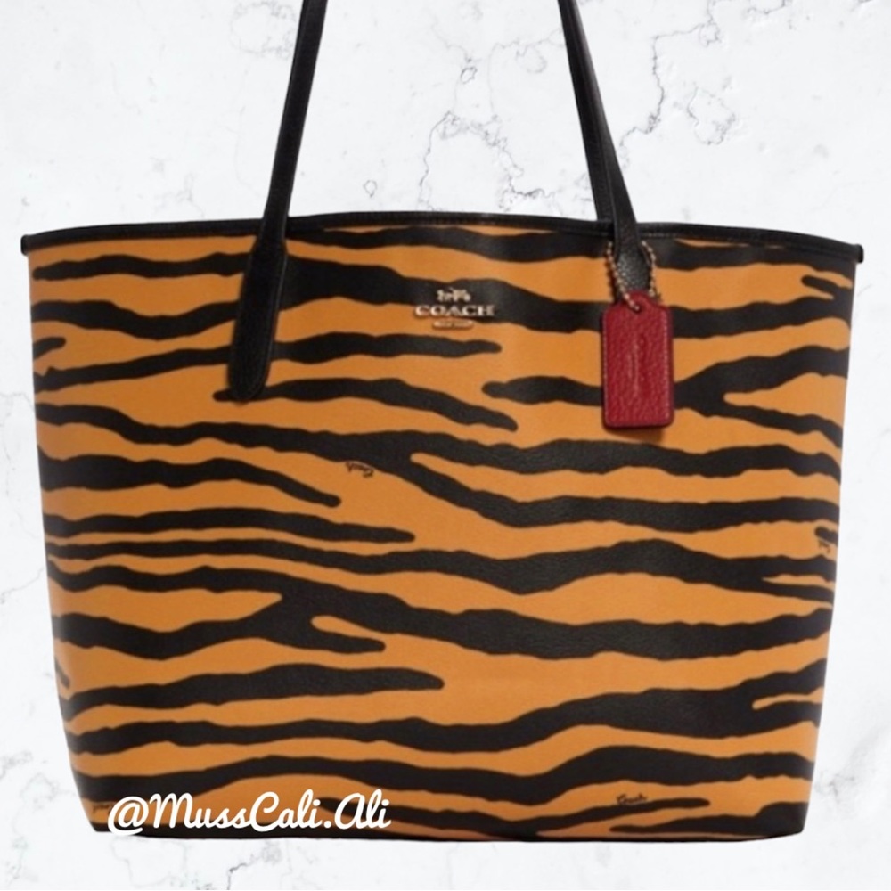 NWT COACH Tiger City Tote Bag In With Animal Print